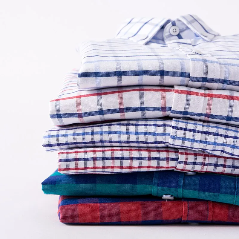 Plaid Long Sleeve Casual Thick density Cotton Oxford Shirt