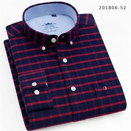 Plaid Long Sleeve Casual Thick density Cotton Oxford Shirt