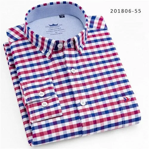 Plaid Long Sleeve Casual Thick density Cotton Oxford Shirt