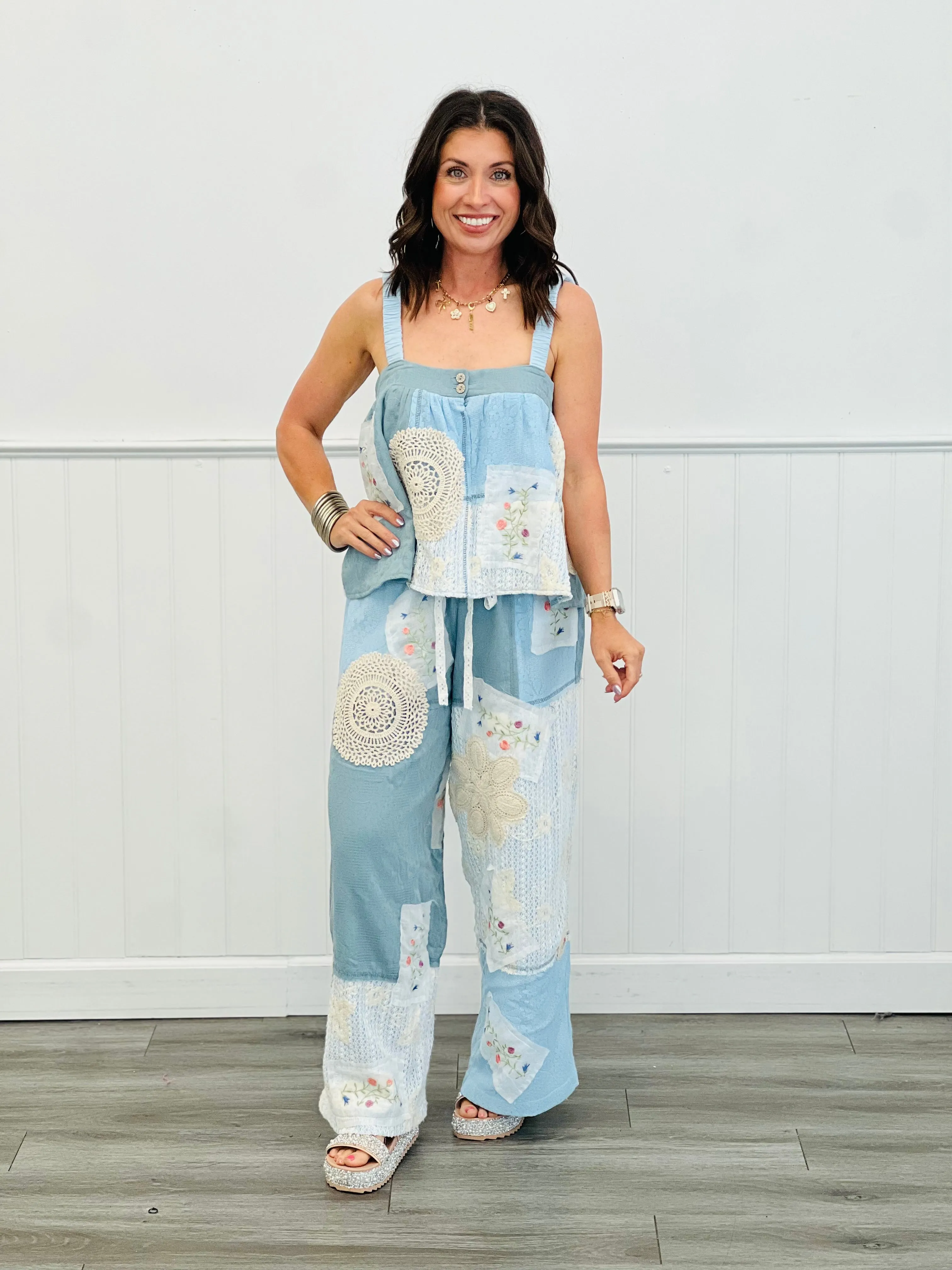 POL Sky Blue Beyond Compare Embroidery & Lace Pants (Reg.)