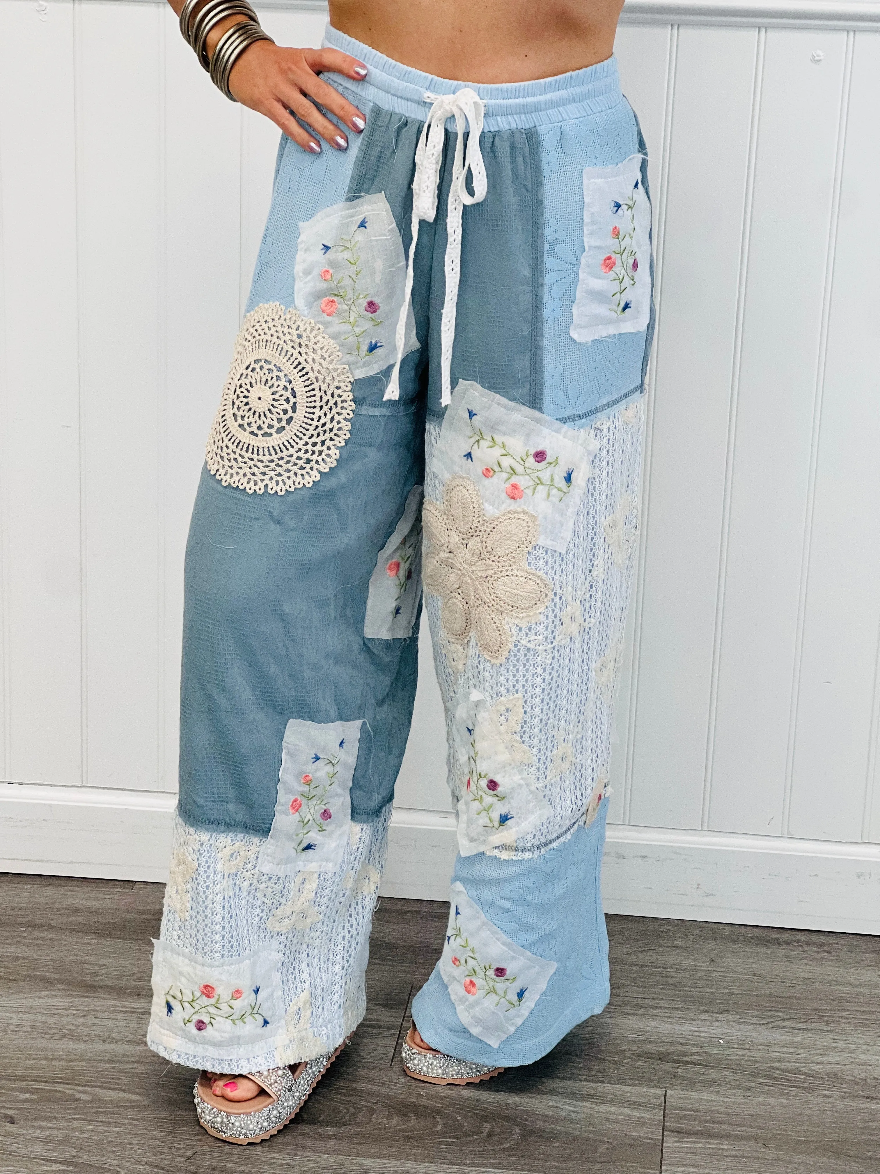 POL Sky Blue Beyond Compare Embroidery & Lace Pants (Reg.)