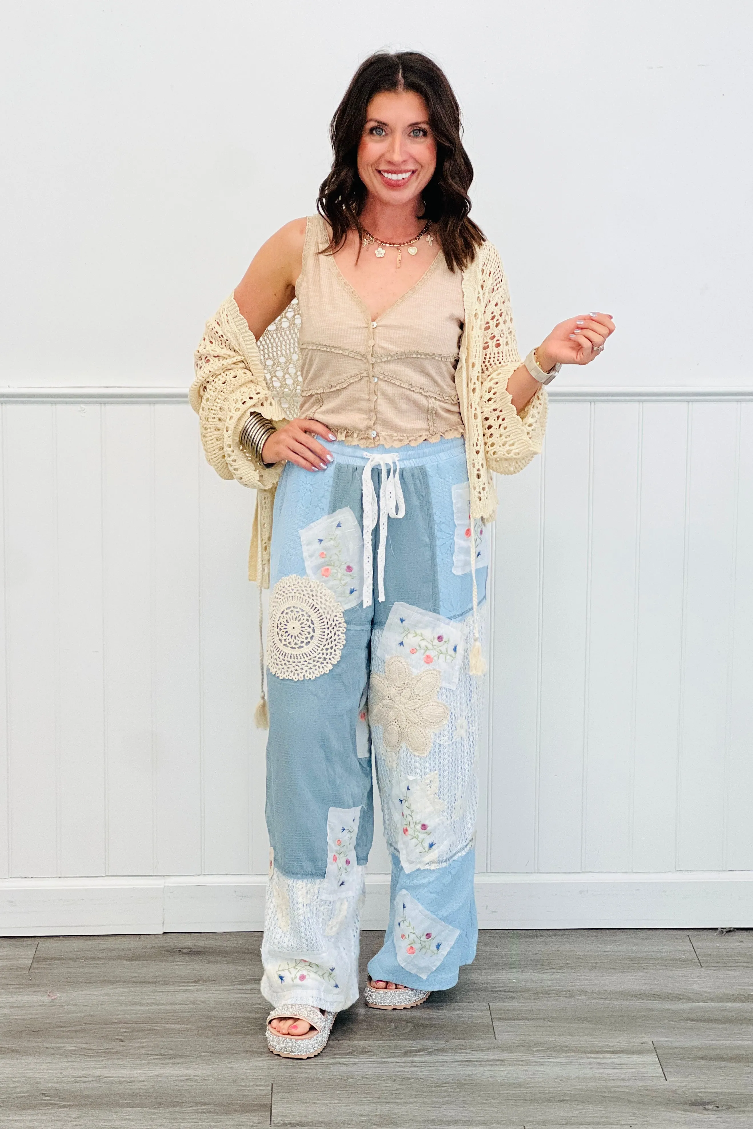 POL Sky Blue Beyond Compare Embroidery & Lace Pants (Reg.)