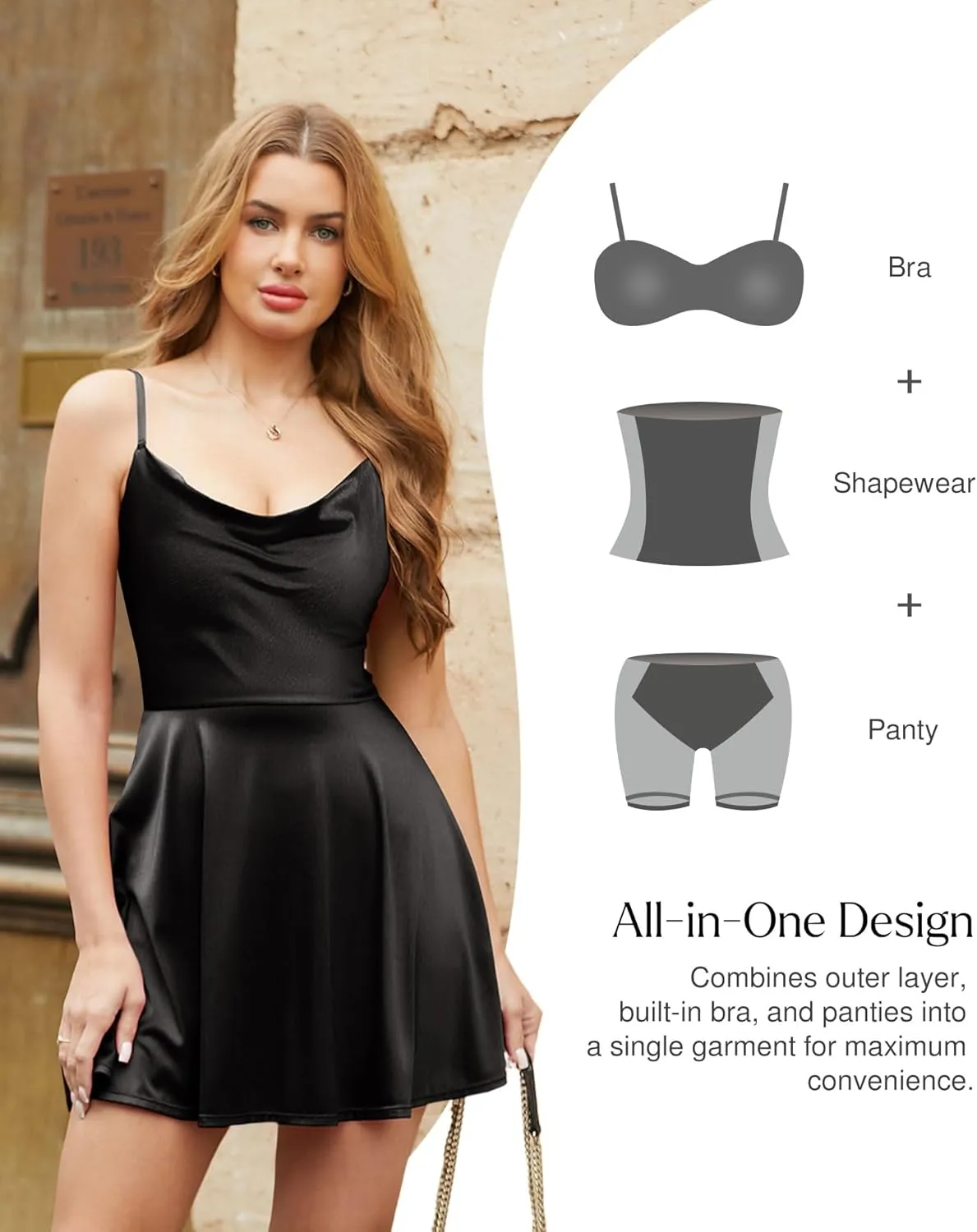 Popilush Cocktail Dresses for Women - Shapewear Tummy Control Bodycon with Spaghetti Strap A-Line Mini Party Dress