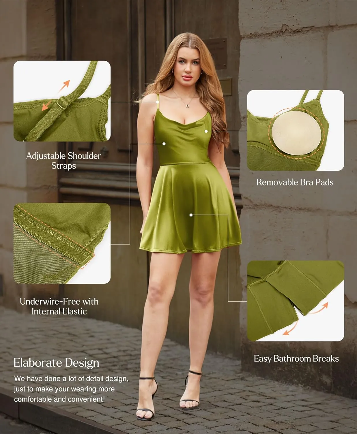 Popilush Cocktail Dresses for Women - Shapewear Tummy Control Bodycon with Spaghetti Strap A-Line Mini Party Dress