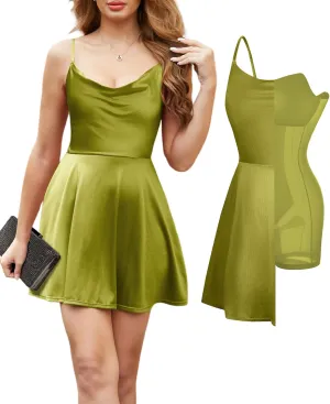 Popilush Cocktail Dresses for Women - Shapewear Tummy Control Bodycon with Spaghetti Strap A-Line Mini Party Dress