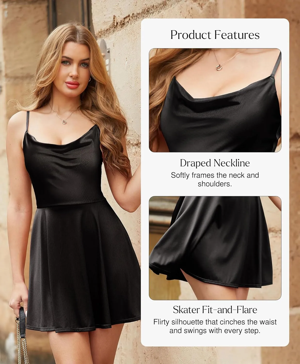 Popilush Cocktail Dresses for Women - Shapewear Tummy Control Bodycon with Spaghetti Strap A-Line Mini Party Dress