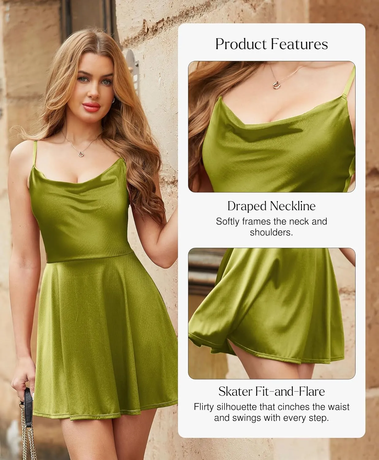 Popilush Cocktail Dresses for Women - Shapewear Tummy Control Bodycon with Spaghetti Strap A-Line Mini Party Dress