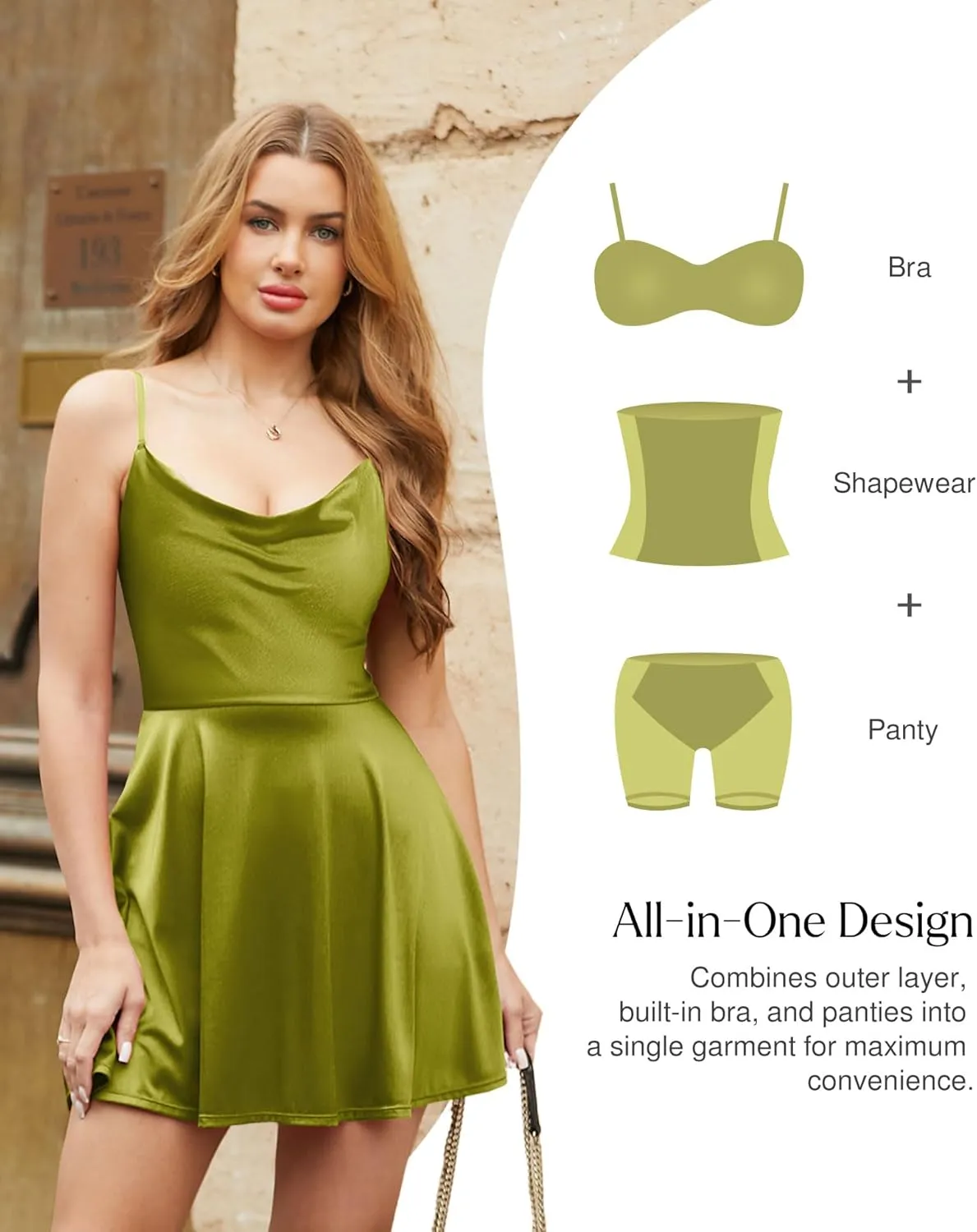 Popilush Cocktail Dresses for Women - Shapewear Tummy Control Bodycon with Spaghetti Strap A-Line Mini Party Dress