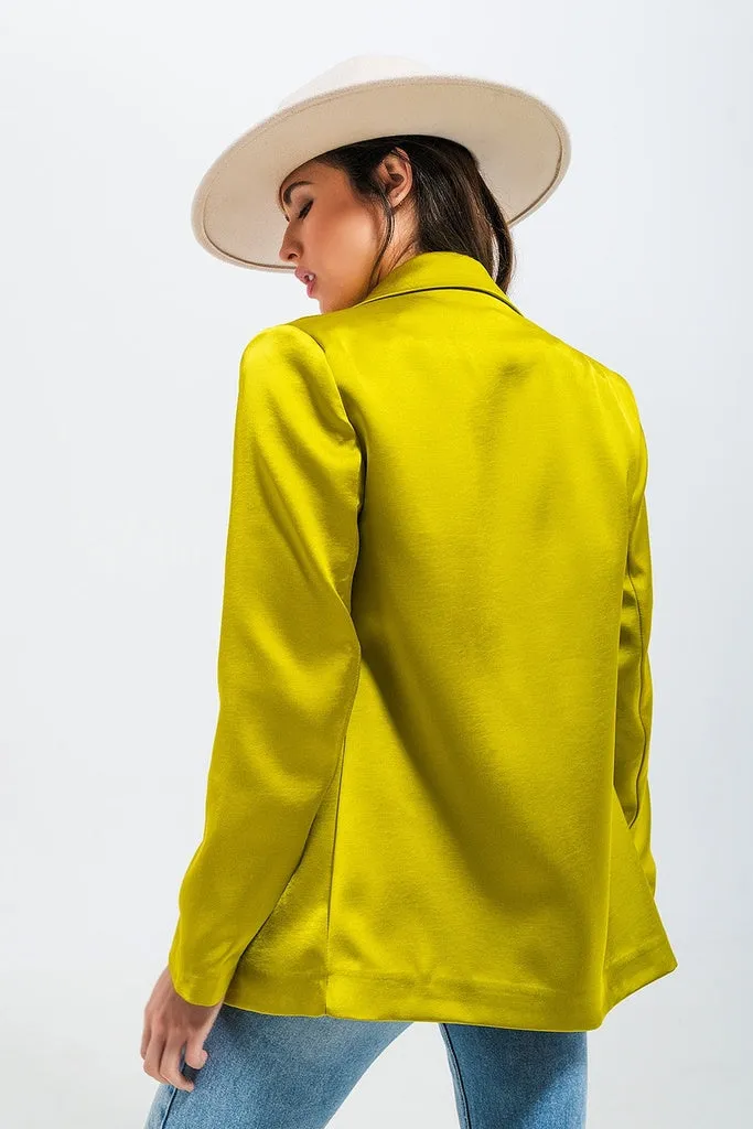 Q2 - Original Double Breasted Satin Blazer in Lime Green