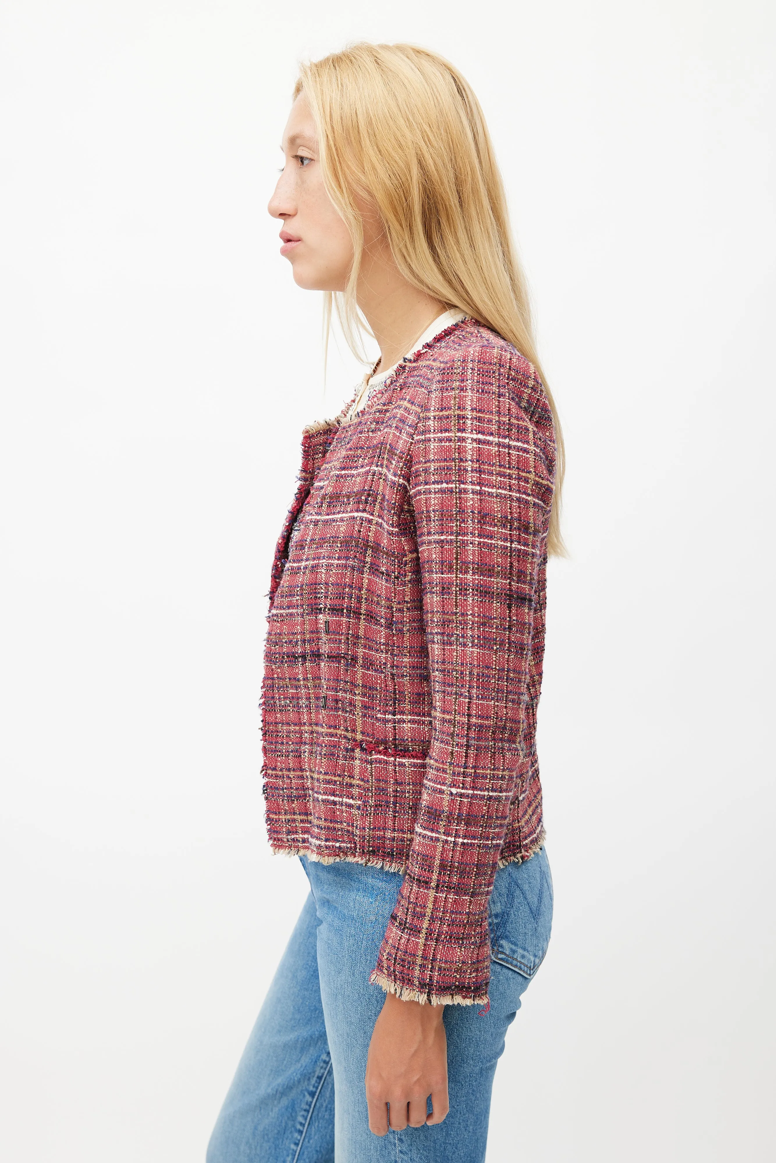 Red & Multicolour Tweed Blazer