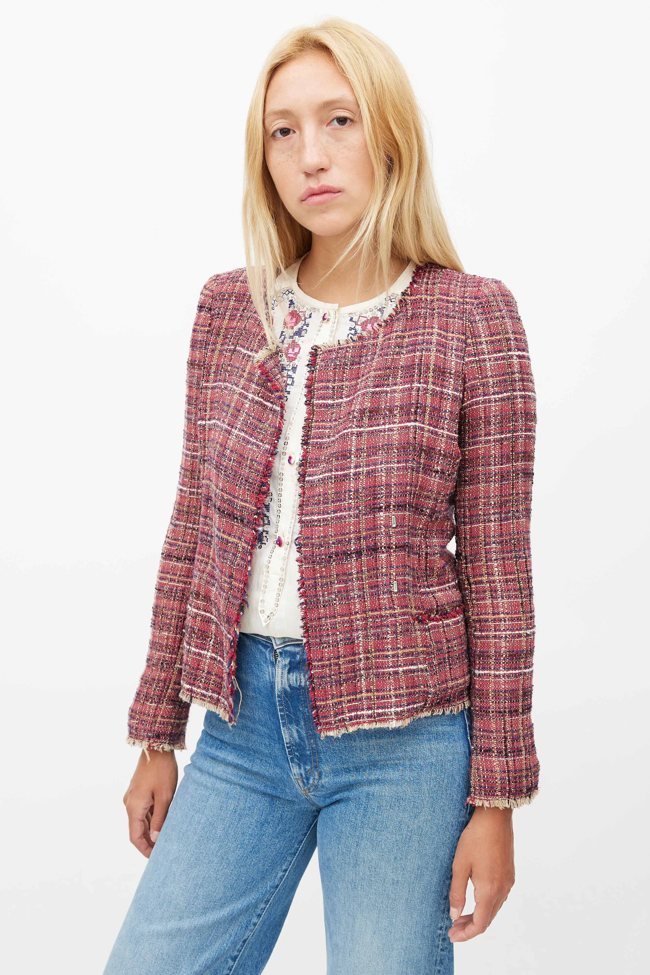 Red & Multicolour Tweed Blazer