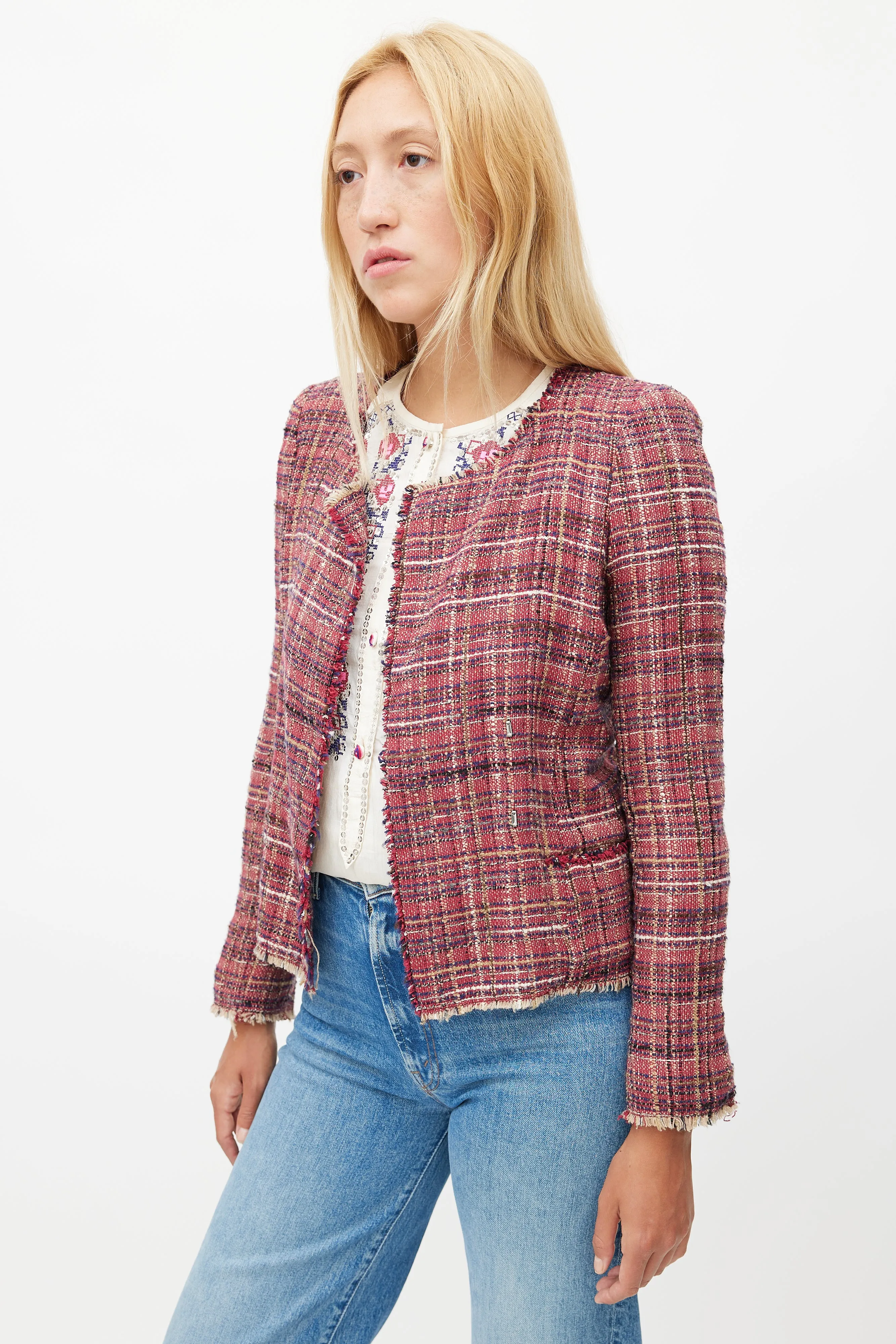 Red & Multicolour Tweed Blazer