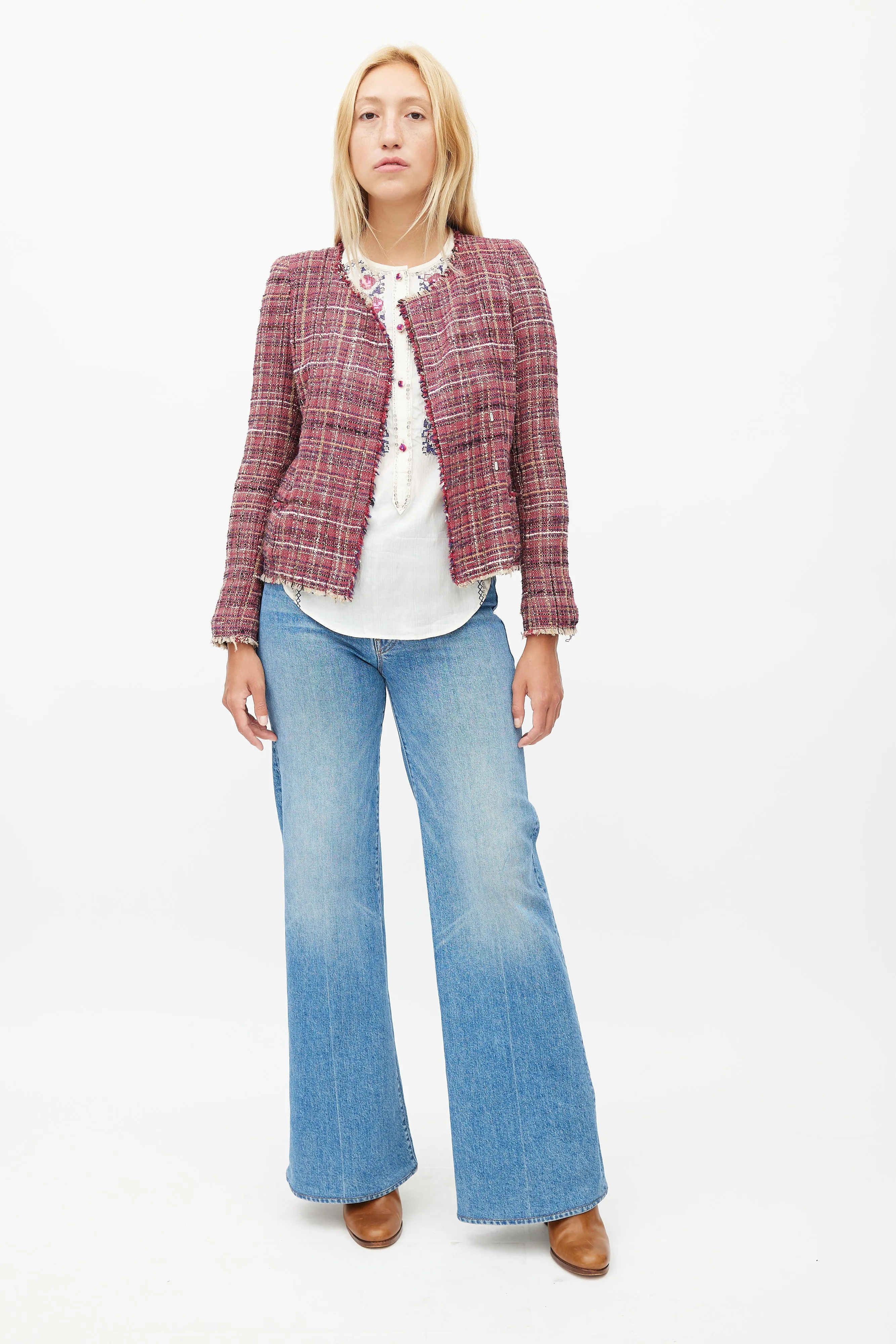 Red & Multicolour Tweed Blazer