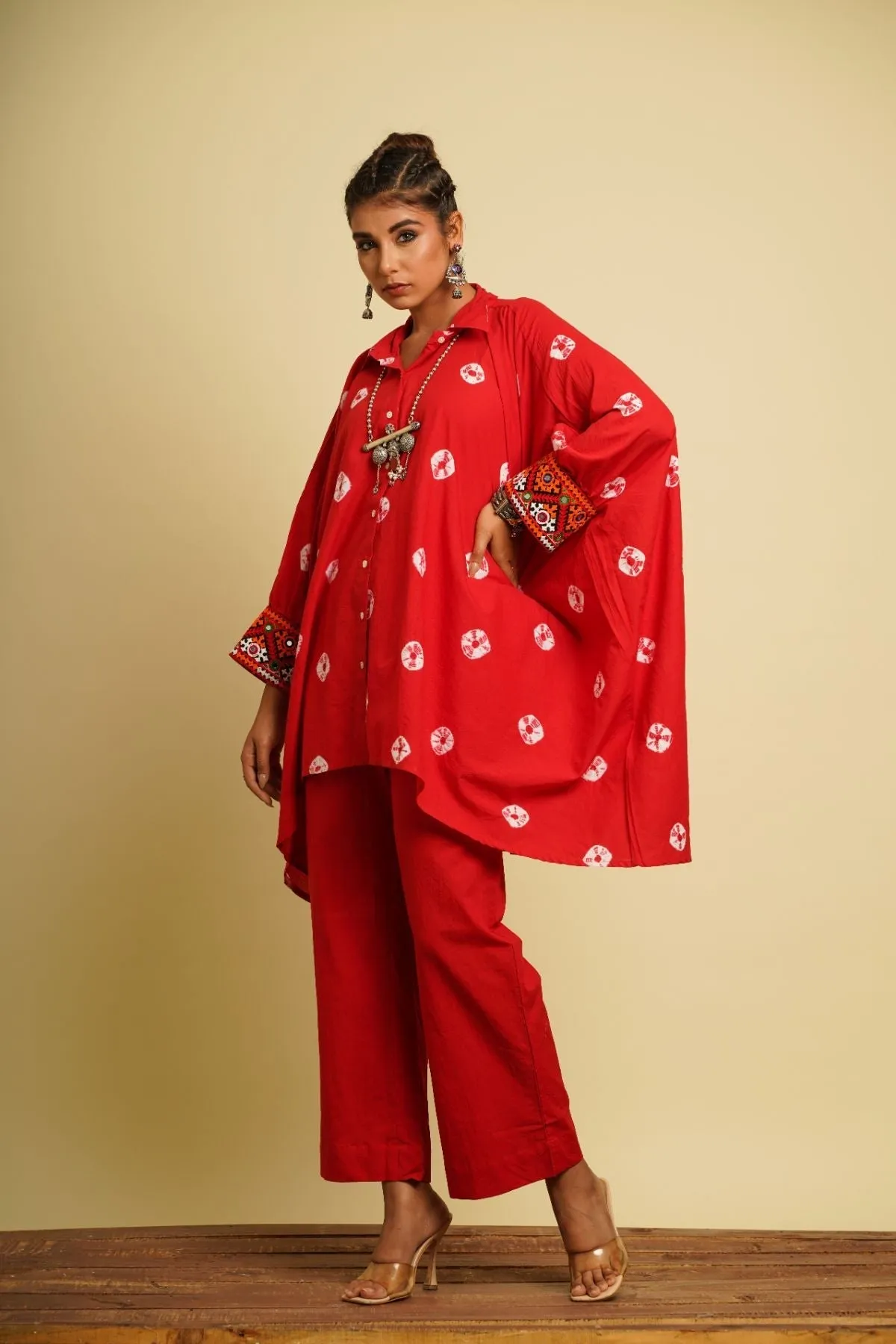 Red Embroidered Cotton Kaftan