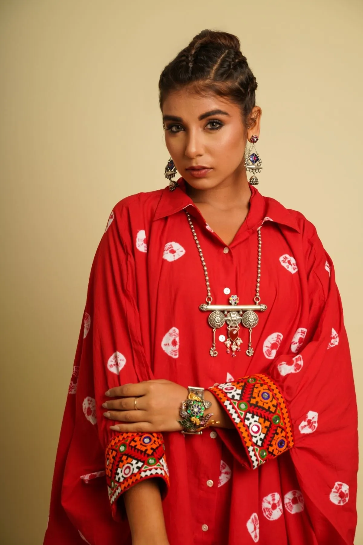 Red Embroidered Cotton Kaftan
