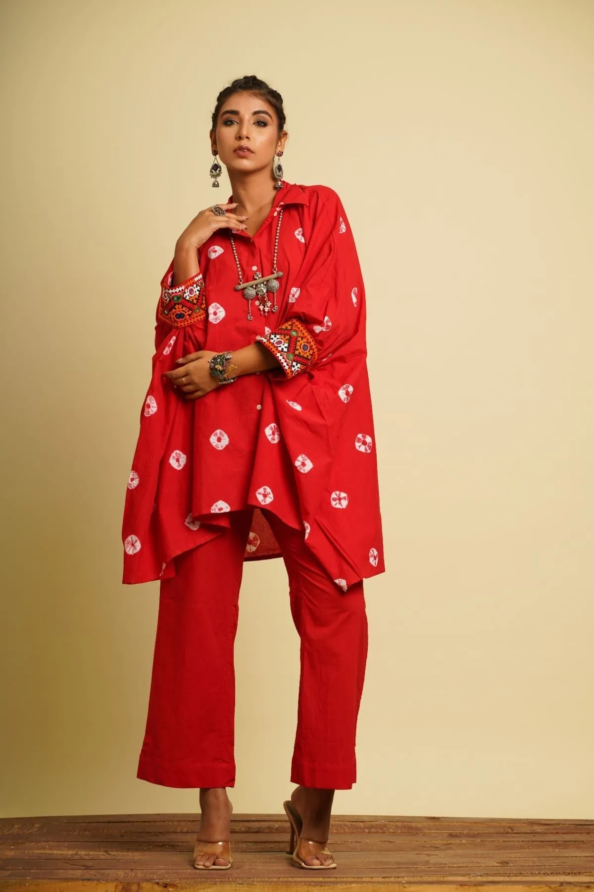 Red Embroidered Cotton Kaftan