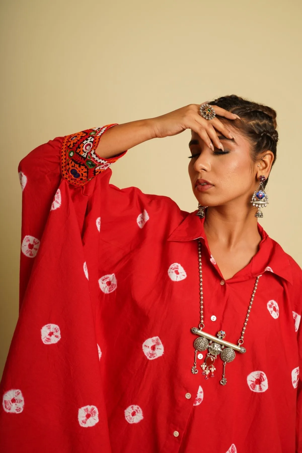 Red Embroidered Cotton Kaftan