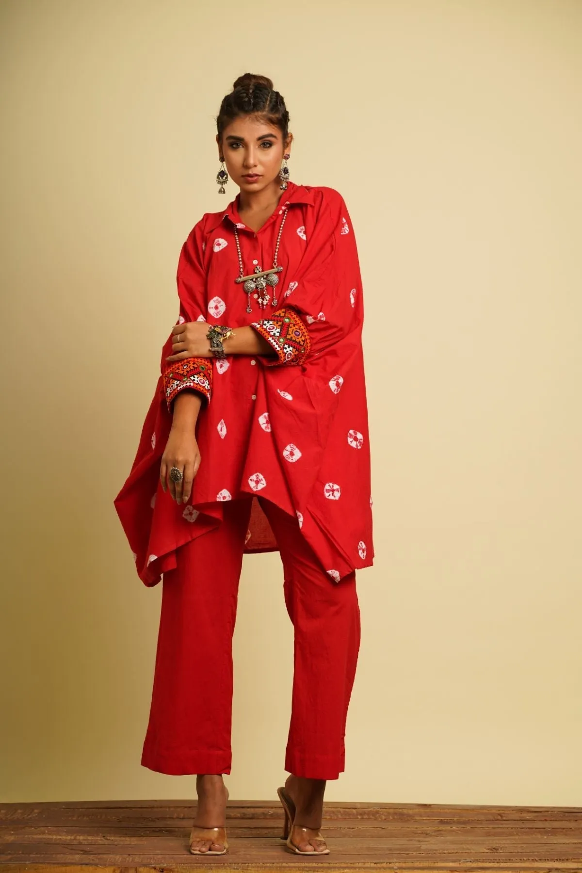Red Embroidered Cotton Kaftan