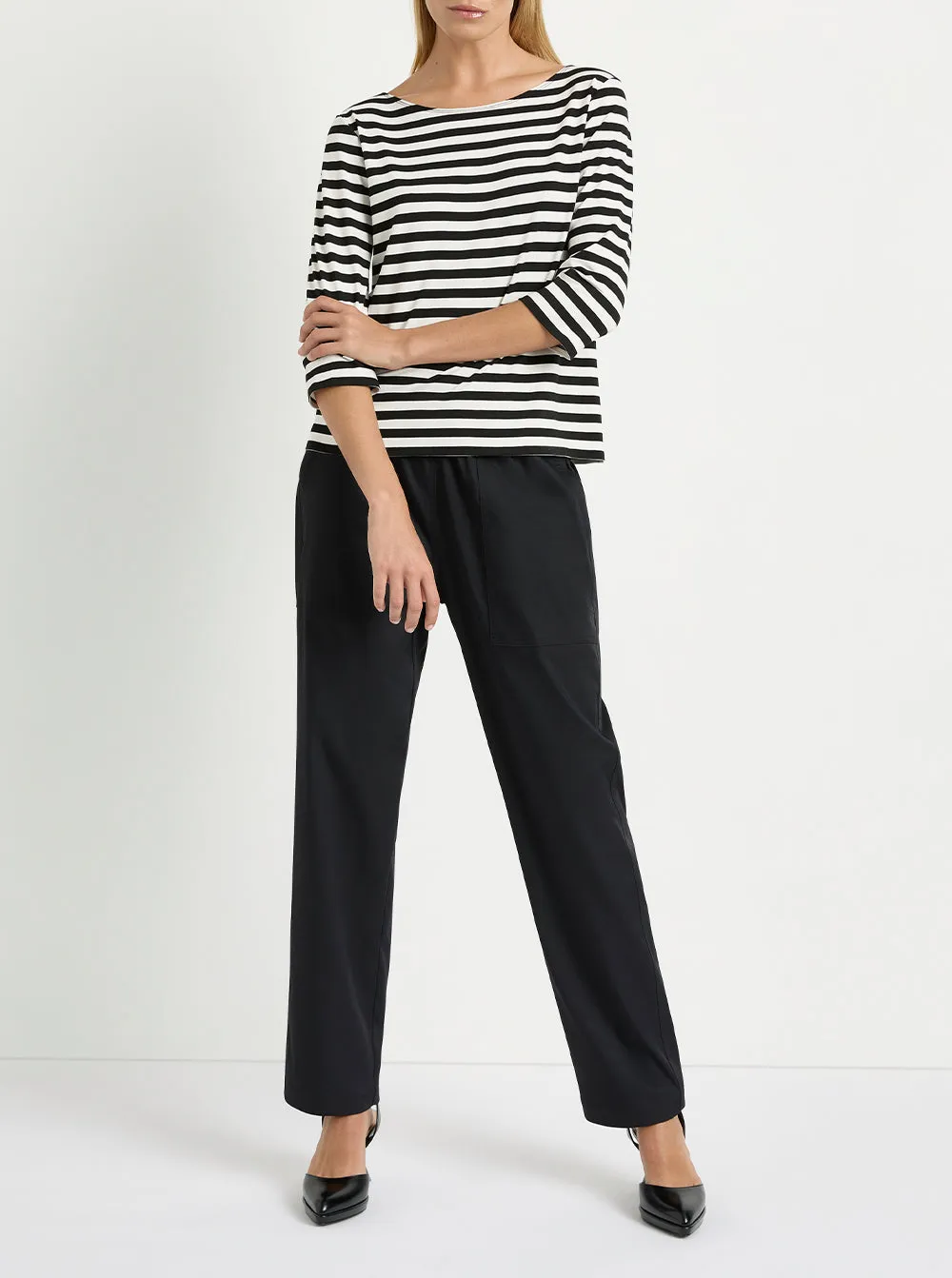 Relaxed Boat Neck - Milk/Black Bevel Stripe