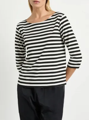 Relaxed Boat Neck - Milk/Black Bevel Stripe