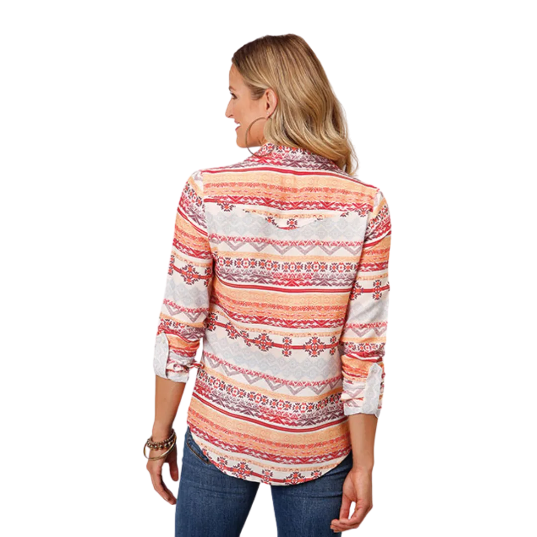 Roper Women's Aztec Print Rayon Orange Shirt