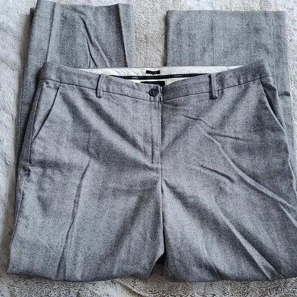 Talbots Italian Grey White Chevron Lined Wool Blend Windsor Fit Trousers Size 16
