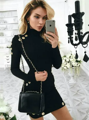 TastyHottie - Slim Long Sleeve Black Dress Elegant Party Short Dress
