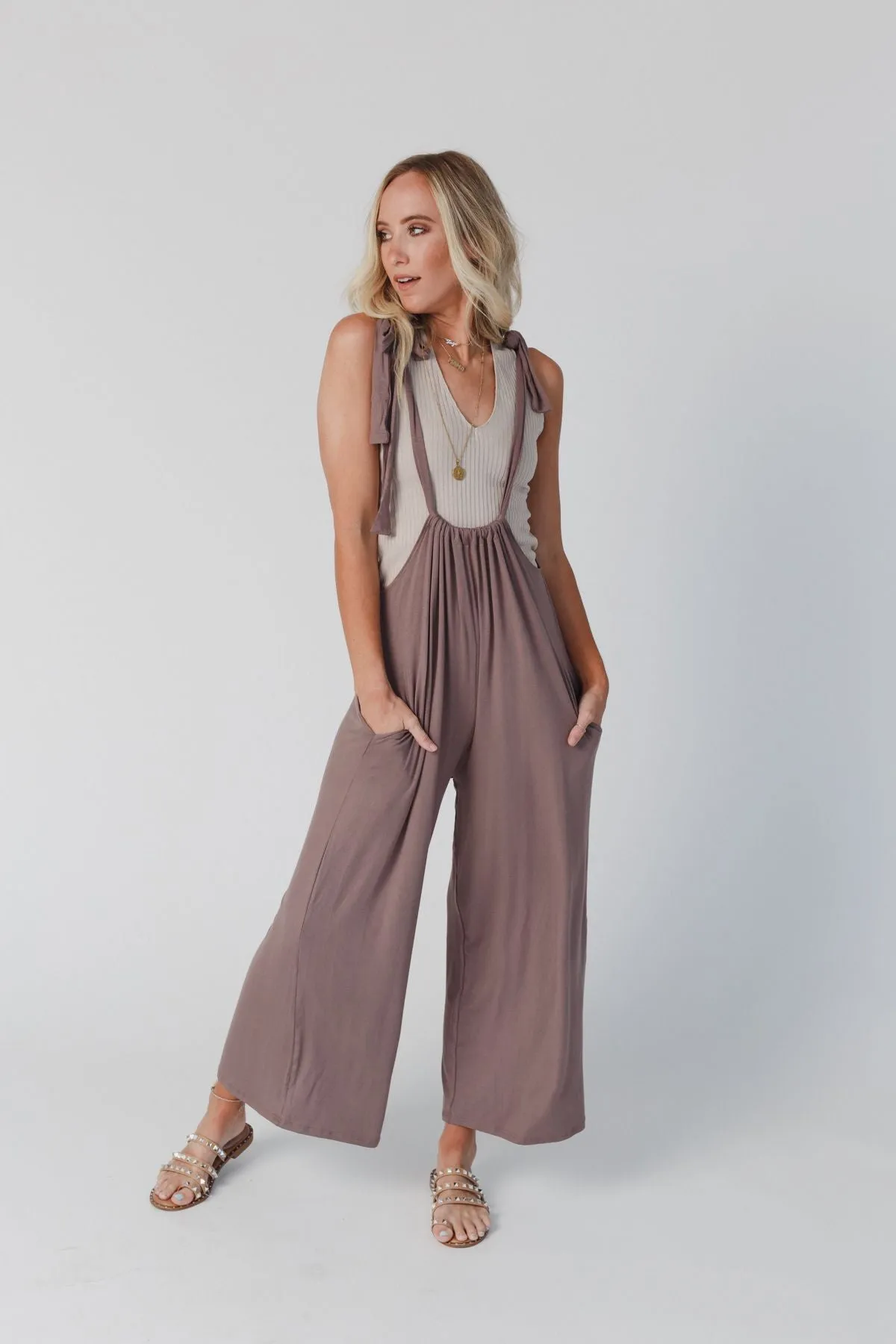 The Nest Forever Relaxed Gathered Jumpsuit - Mocha