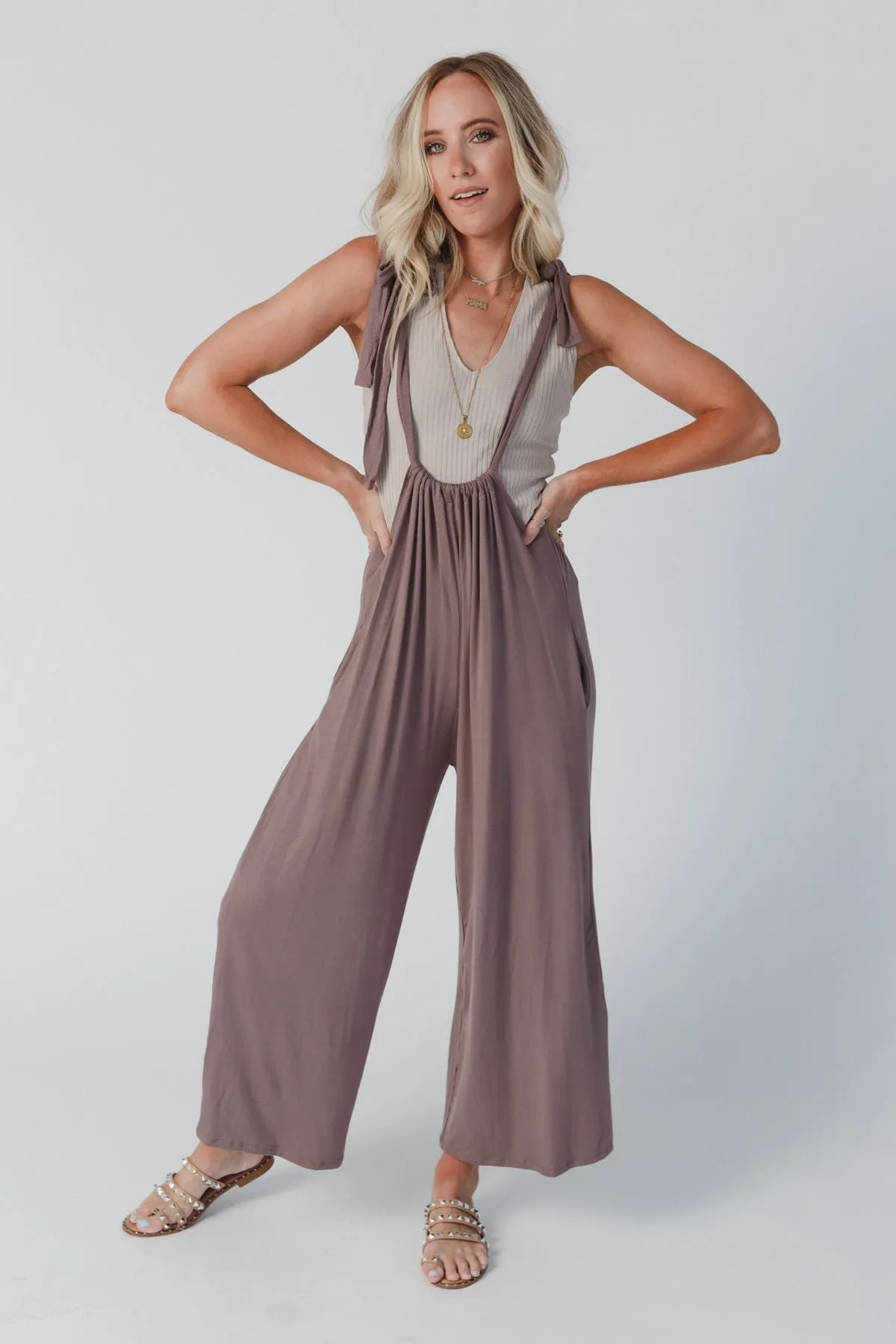 The Nest Forever Relaxed Gathered Jumpsuit - Mocha