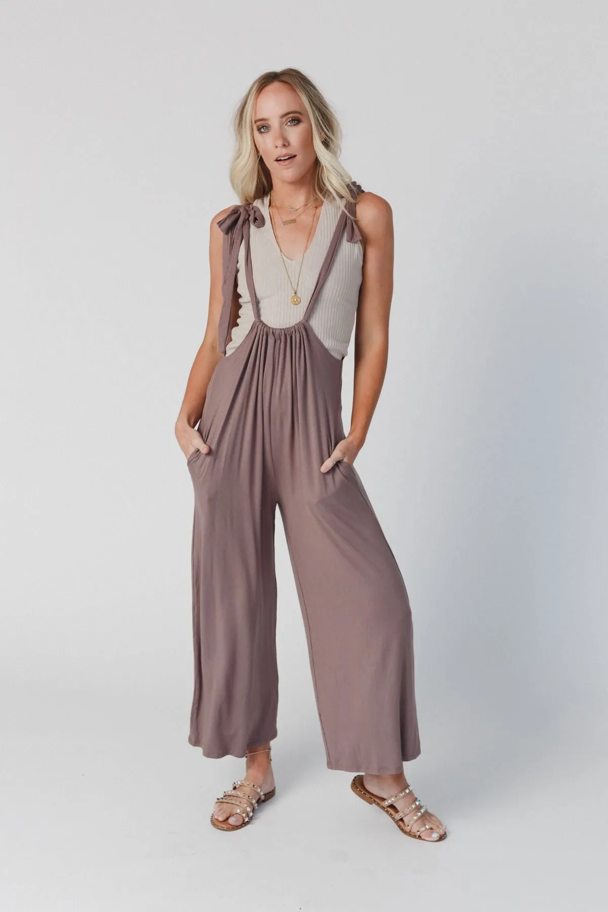 The Nest Forever Relaxed Gathered Jumpsuit - Mocha
