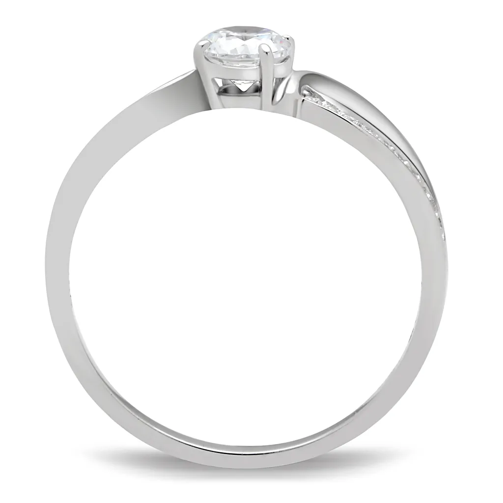 TS044 - 925 Sterling Silver Ring Rhodium Women AAA Grade CZ Clear