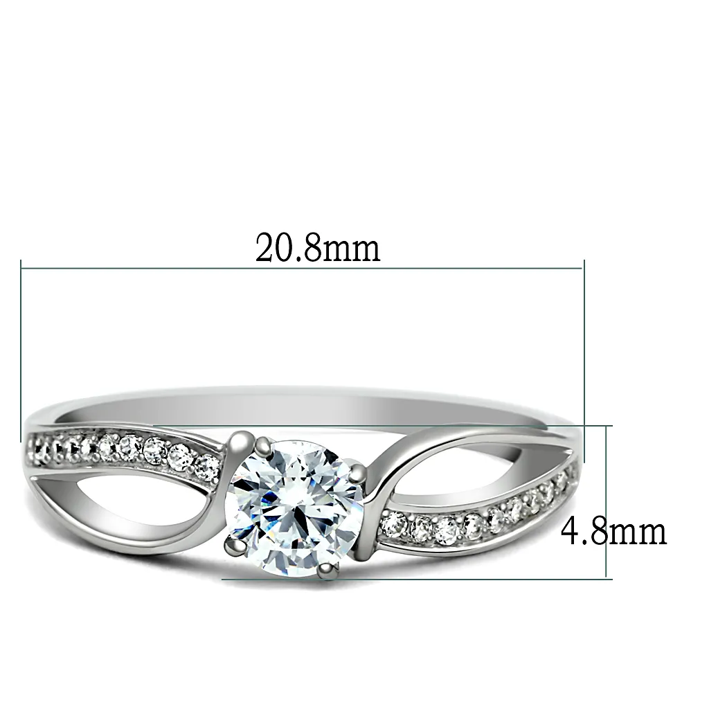 TS044 - 925 Sterling Silver Ring Rhodium Women AAA Grade CZ Clear