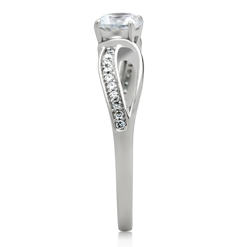 TS044 - 925 Sterling Silver Ring Rhodium Women AAA Grade CZ Clear