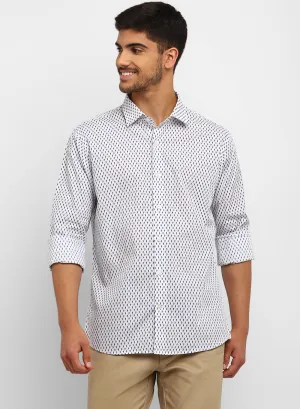 White & Navy Cotton Printed Full Sleeve Shirt