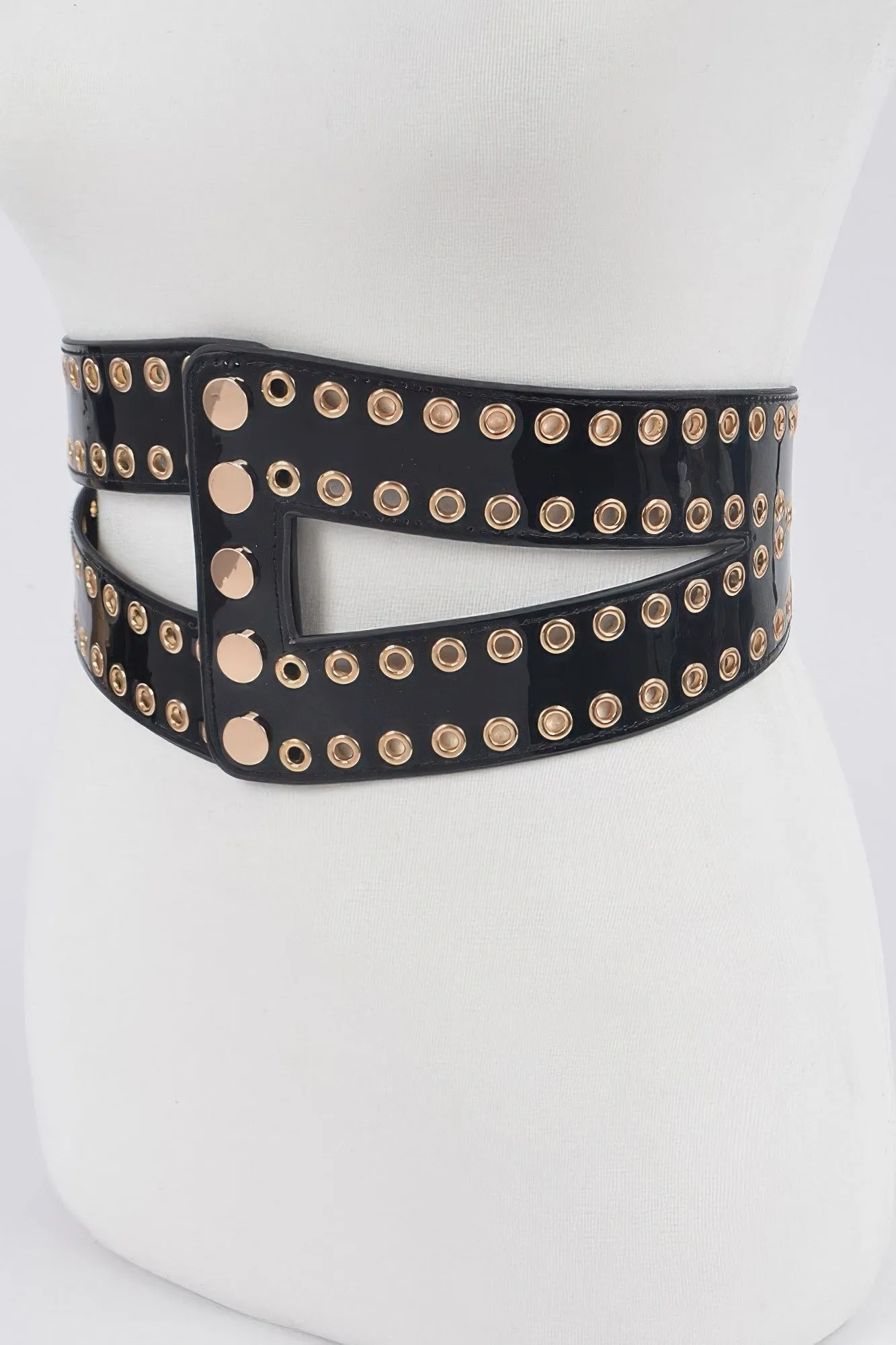 Wide Corset-Style Stretch Belt with Eyelet Studs