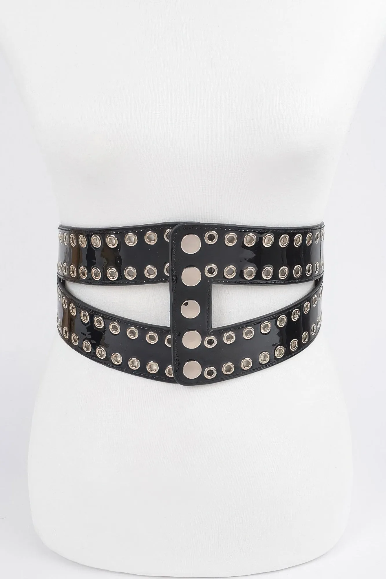 Wide Corset-Style Stretch Belt with Eyelet Studs
