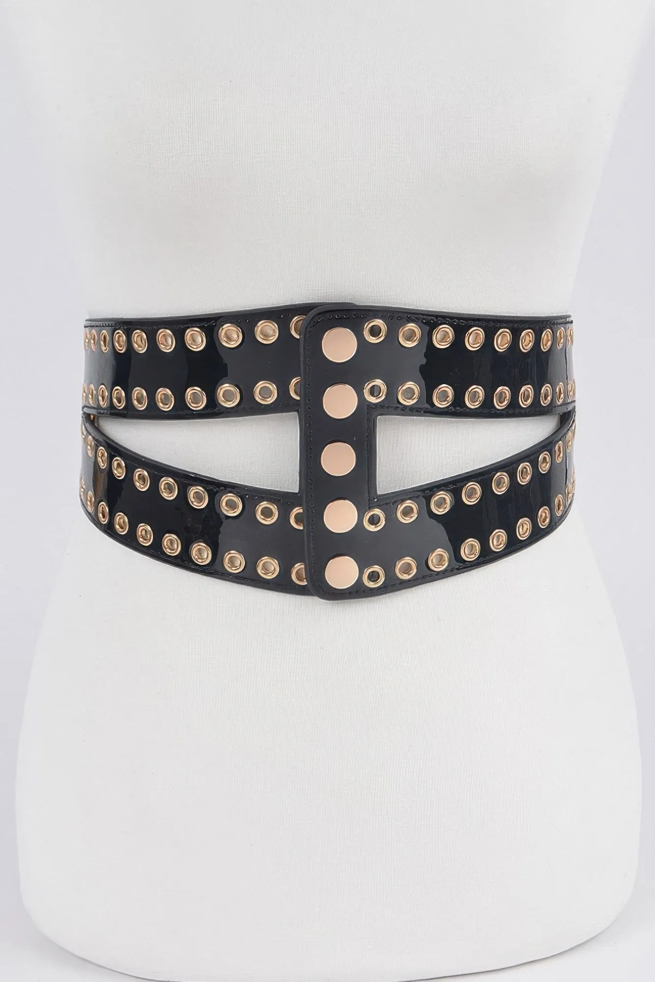 Wide Corset-Style Stretch Belt with Eyelet Studs