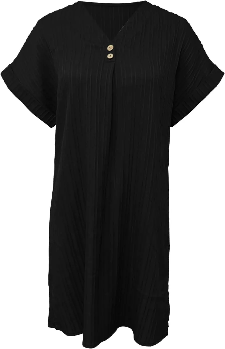 Women's 2025 Summer V Neck Dress Solid Button Down Pullover Short Sleeve Shirts Sundress Beach Travel Vacation Outfits