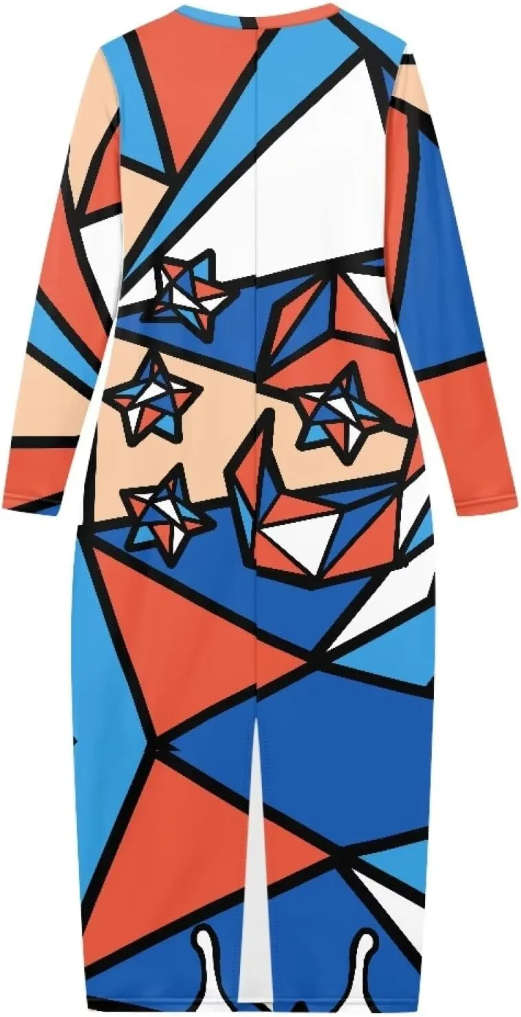 Women's Solid Long Sleeve Scoop Neck Pencil Bodycon Maxi Dress