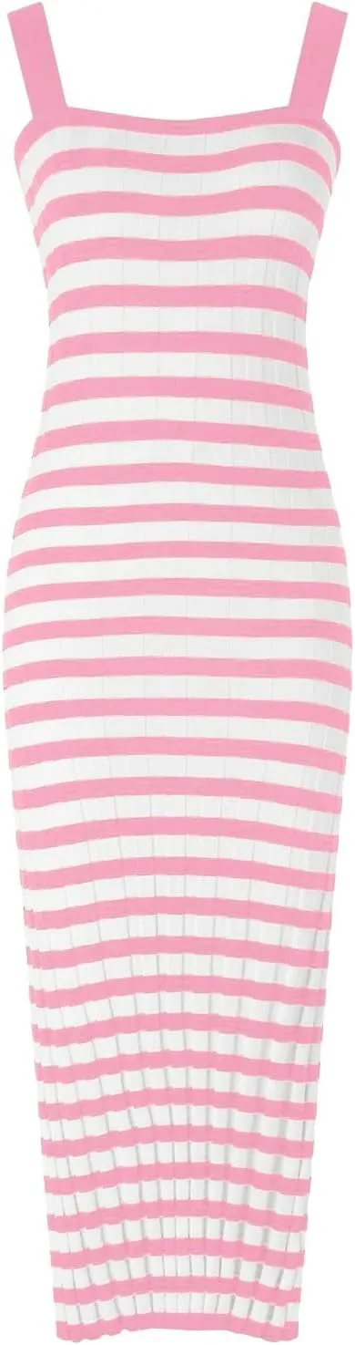Women's Summer Dress Sleeveless Spaghetti Strap Striped Maxi Dress Casual Party Dresses Beach Long Dress