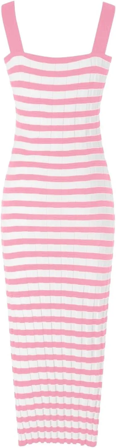 Women's Summer Dress Sleeveless Spaghetti Strap Striped Maxi Dress Casual Party Dresses Beach Long Dress