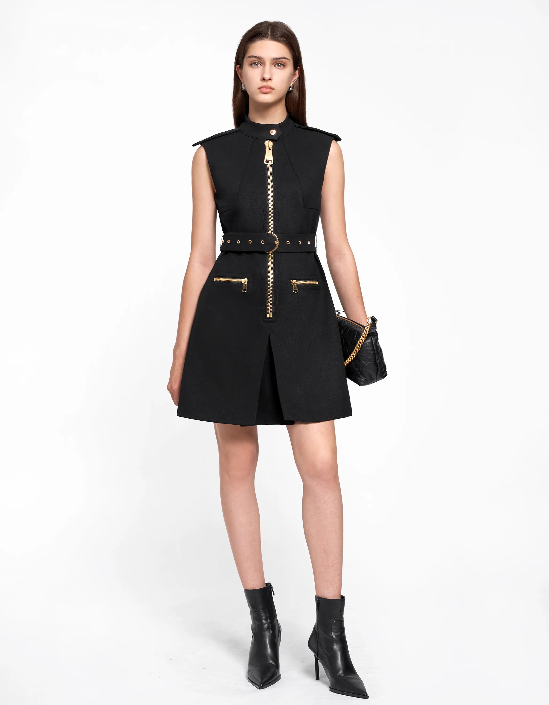 Zip Up Belted Dress