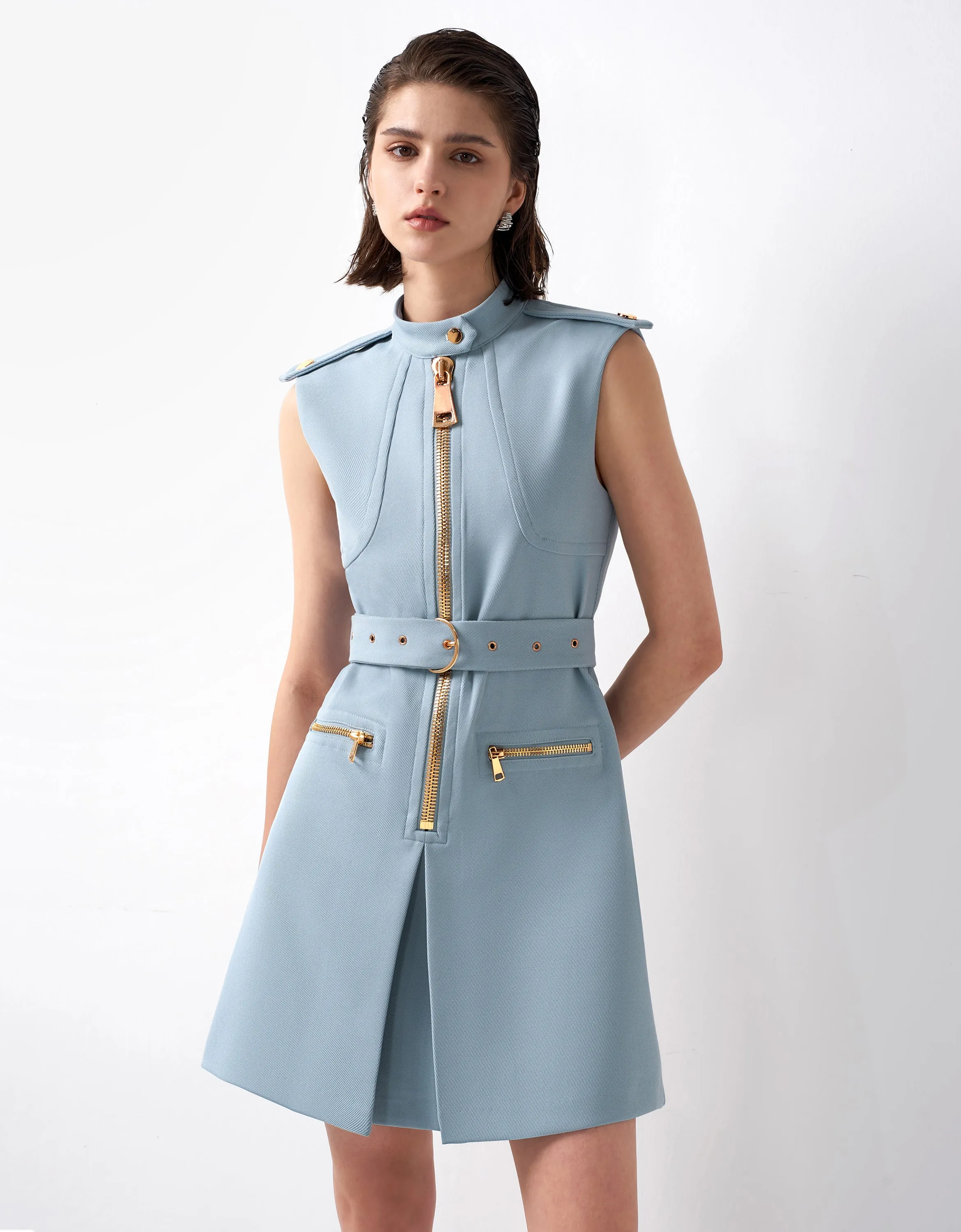 Zip Up Belted Dress