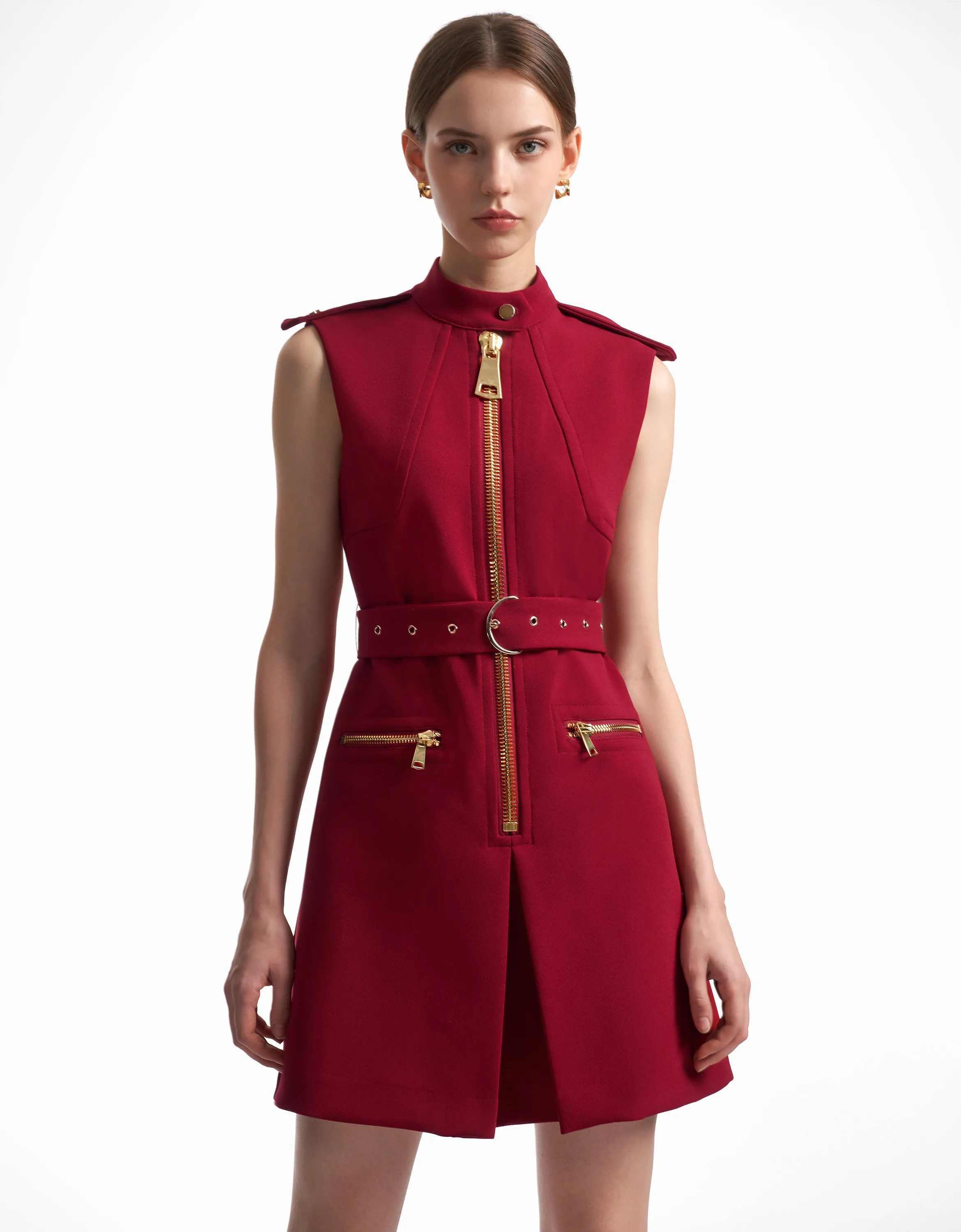 Zip Up Belted Dress