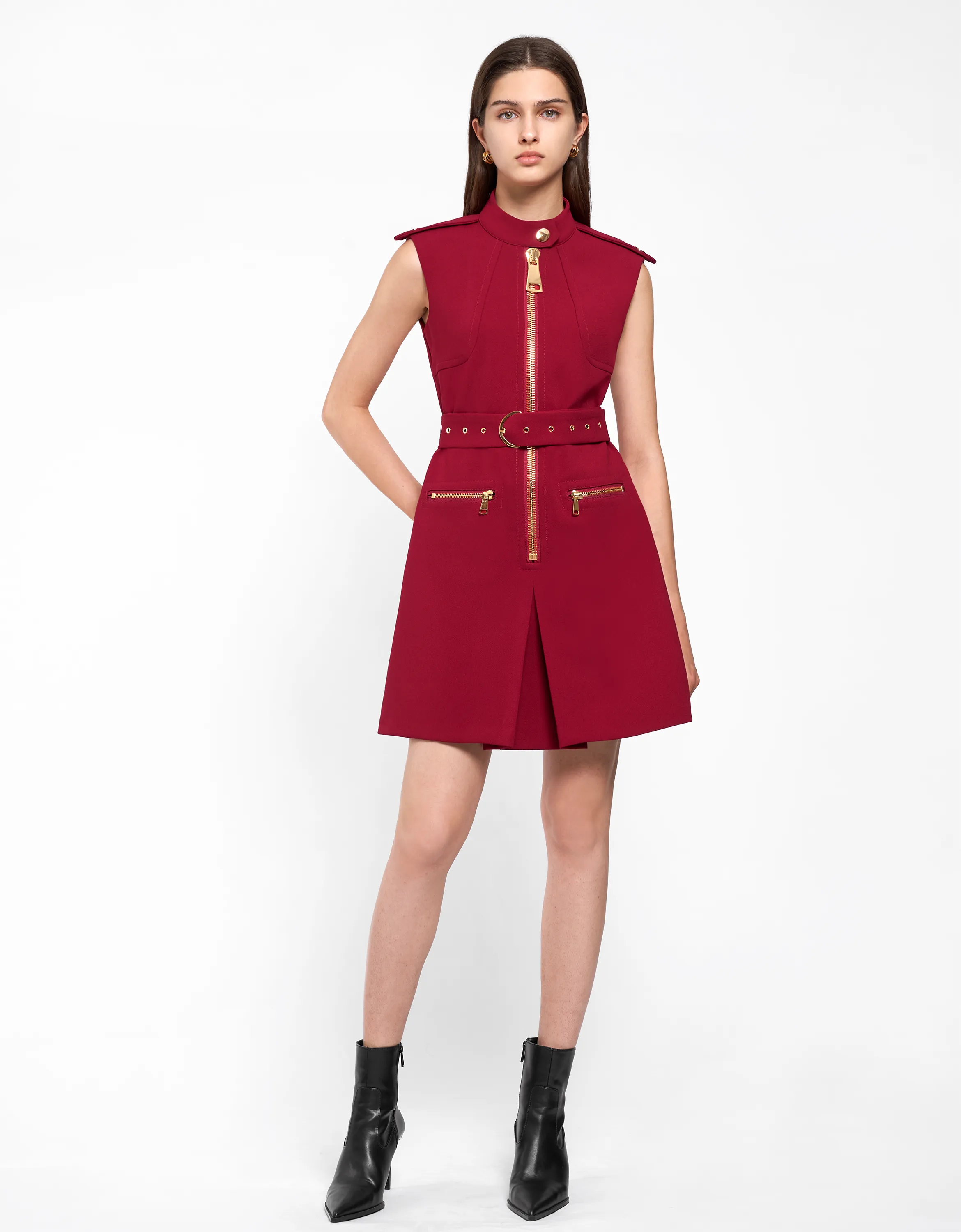 Zip Up Belted Dress