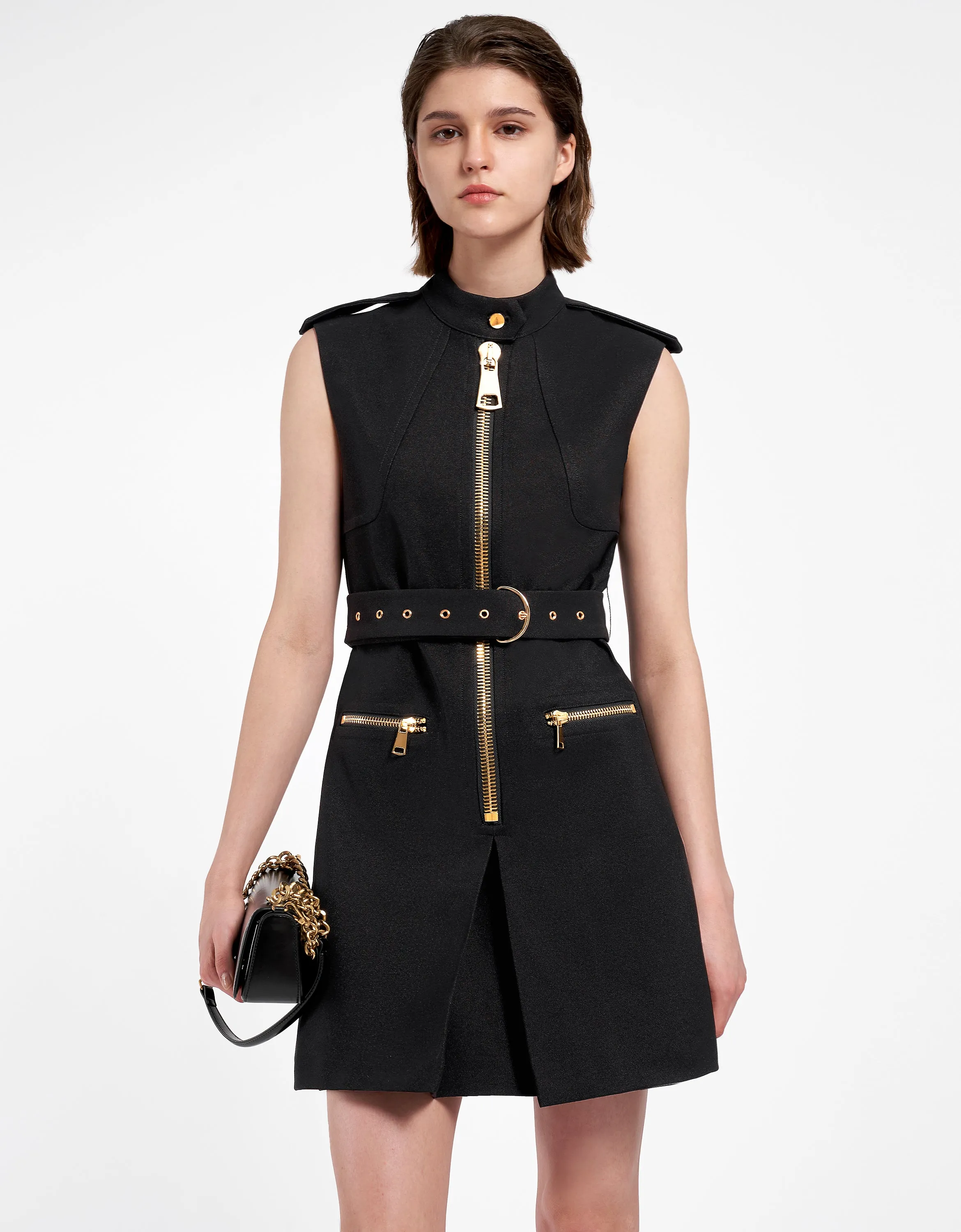Zip Up Belted Dress